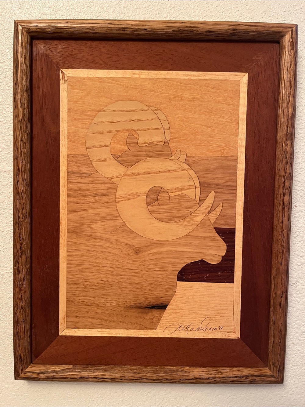 Yukon Collection Alaska Marquetry Wood Inlay Ram Sheep Silhouette Wall Art